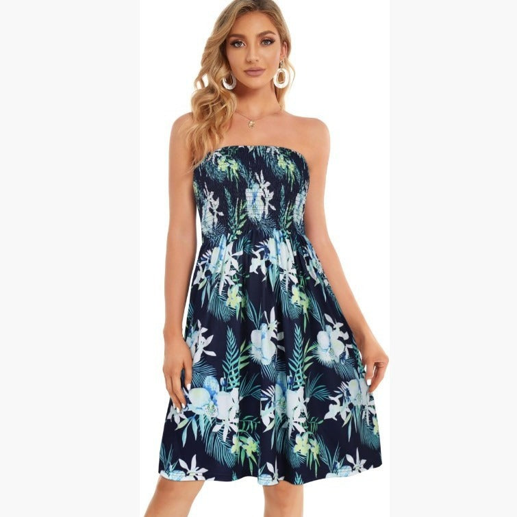 Beach Cover-up Strapless Printed Tank Dress