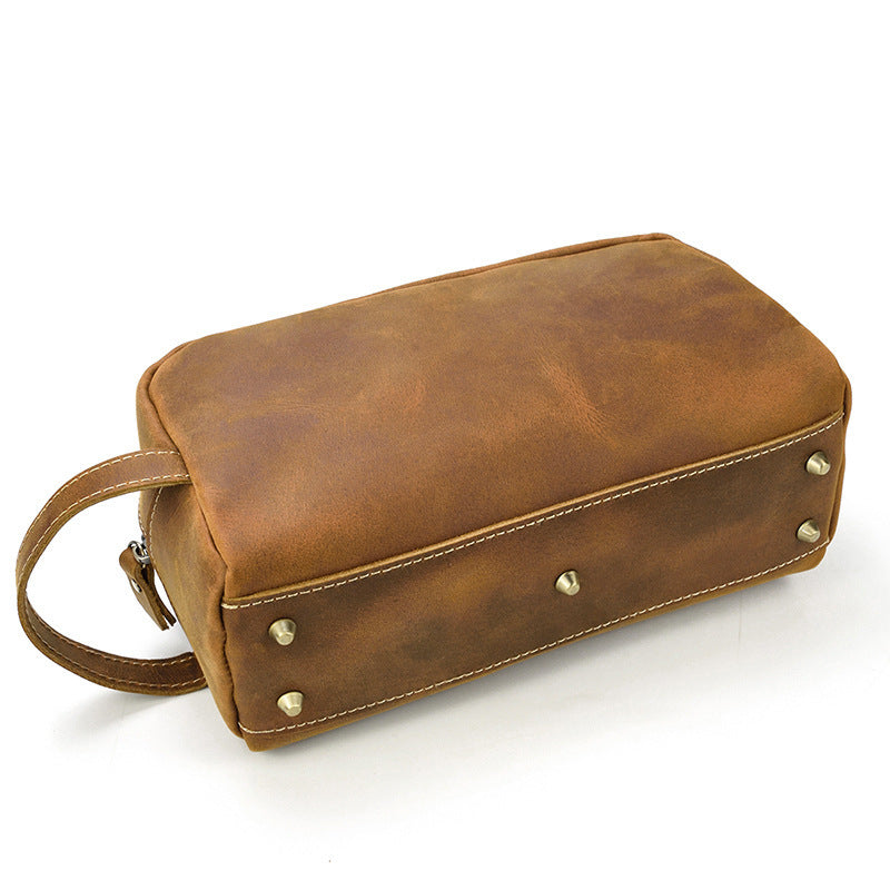 Large Capacity Vintage Top Layer Cowhide Storage Bag For Men Genuine Leather European Retro Style Daily Use