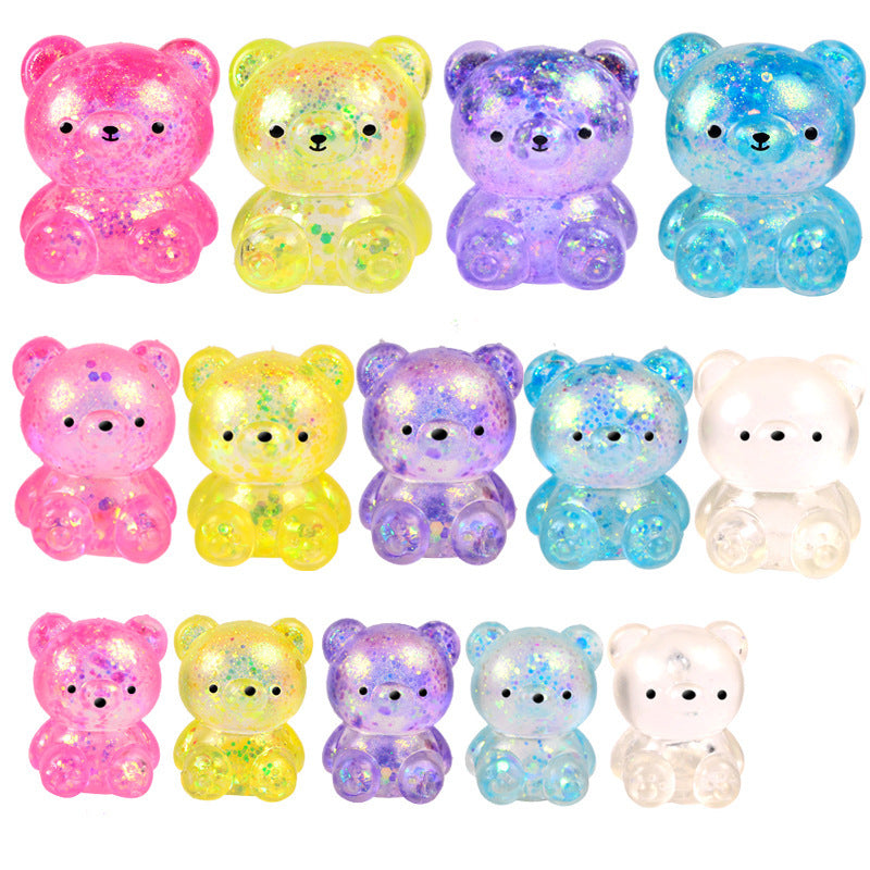 Translucent glitter maltose bear stress toy set, multiple colors including white