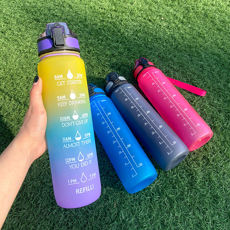 1L Motivational Water Bottle with Time Markers - Tritan Sports Bottle