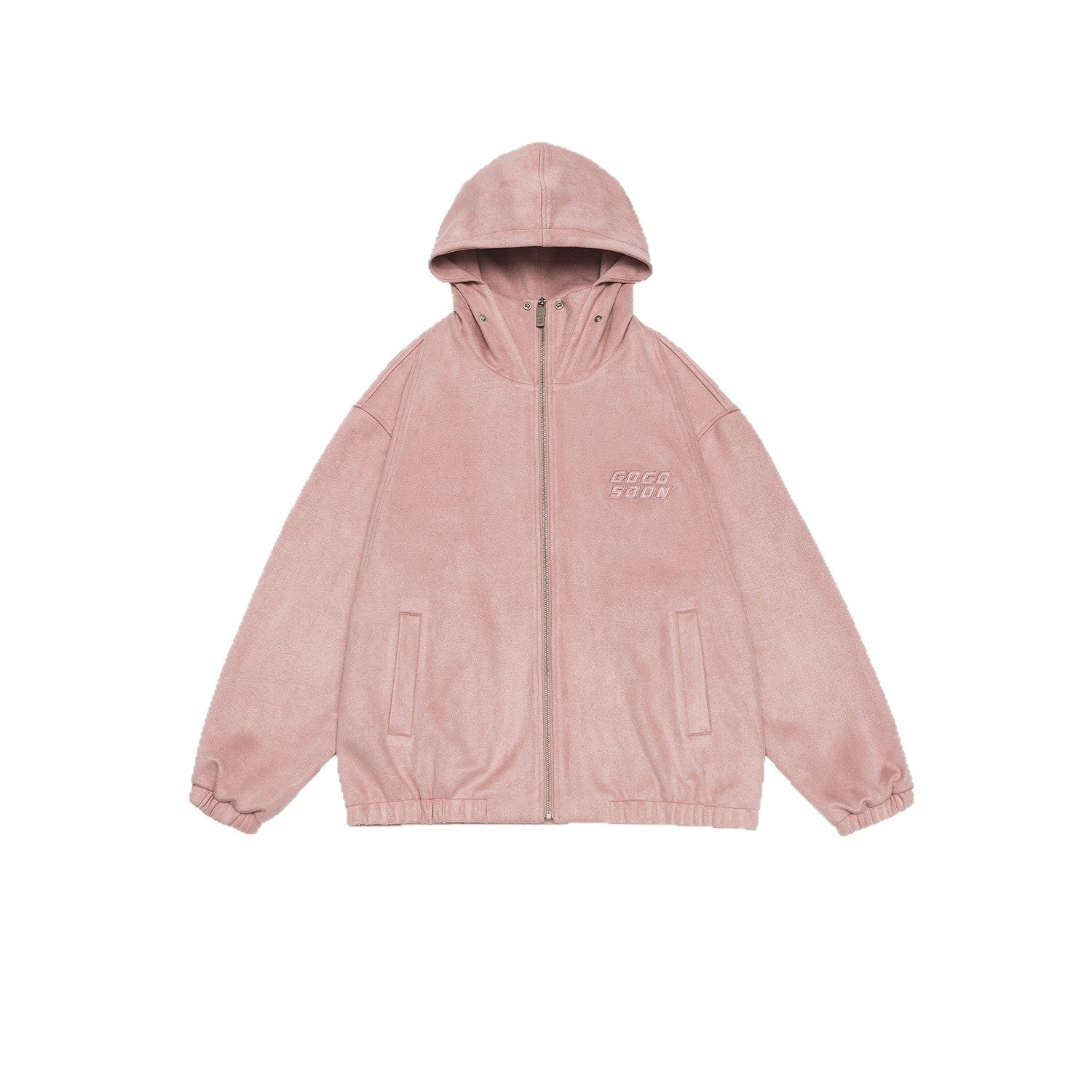 Men's Thick Loose Pu Shuai Embroidered Zipper Hooded Jacket