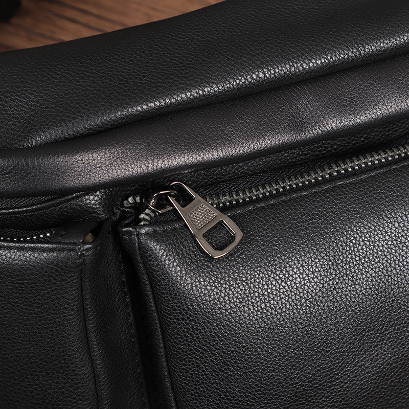 Black Genuine Leather Shoulder Bag Anti Theft Casual Messenger Bag Trendy Oversized Capacity For Travel