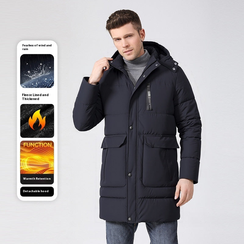 Men's Fleece-lined Thickened Long Section Cotton-padded Coat