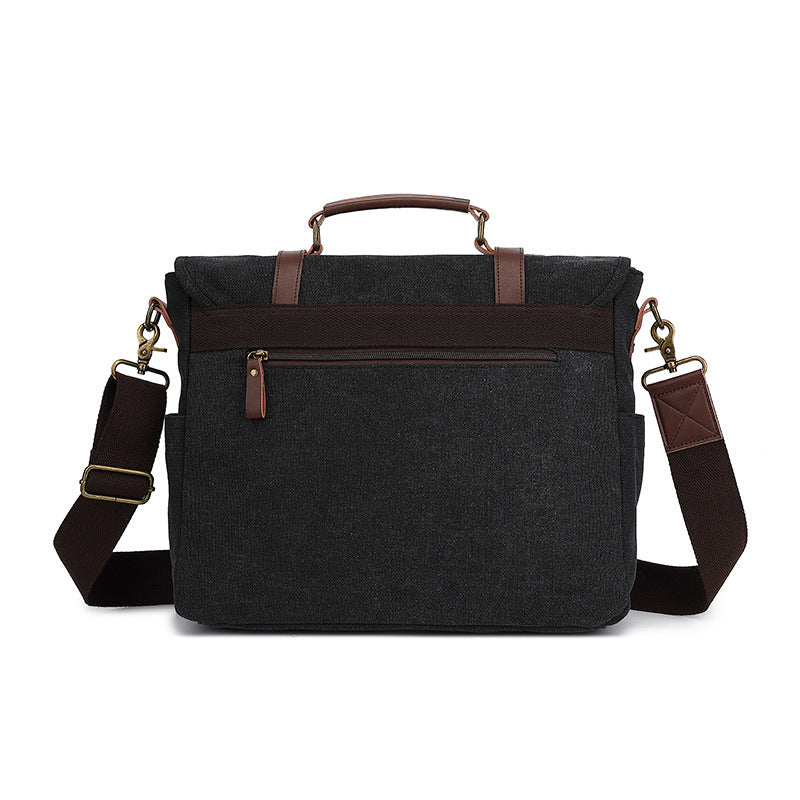 Canvas Retro Mens One Shoulder Satchel Bag Wear Resistant for Business Travel Black Gray Brown