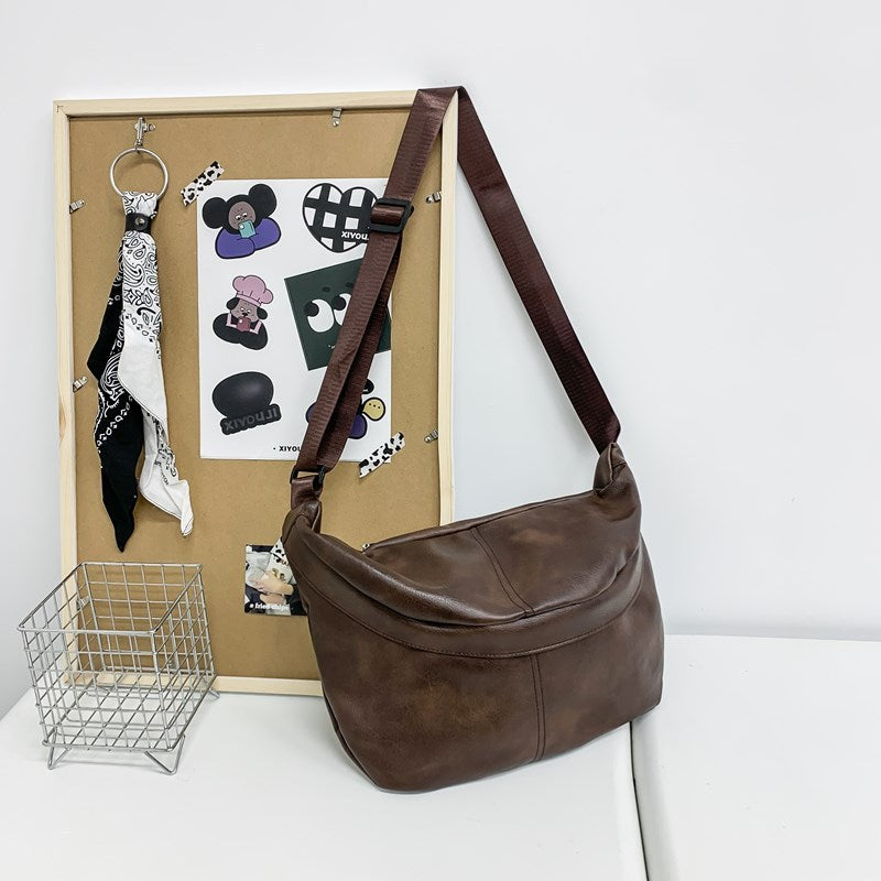 Retro Fashion Large Capacity Mens PU Crossbody Bag Brown Black White Waterproof Wear Resistant 50x29x3 cm