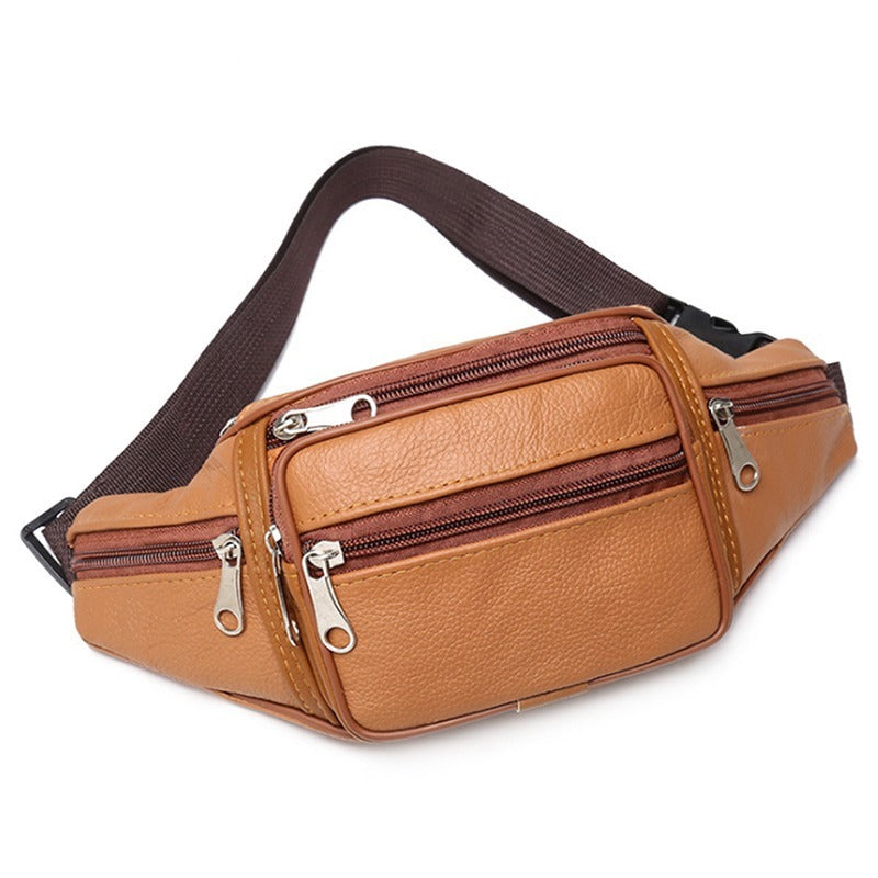 Men's First Layer Cowhide Leather Waist Bag Crossbody For Outdoor Sports And Leisure