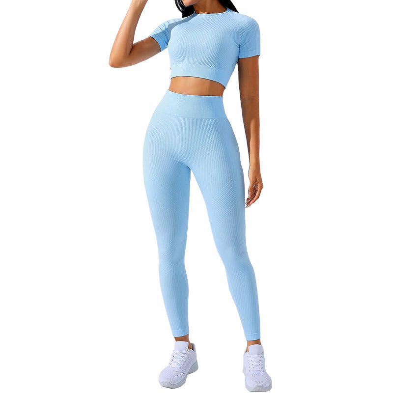 High Waist Yoga Clothes Set for Sports and Workout Women Chemical Fiber Blend Fabric
