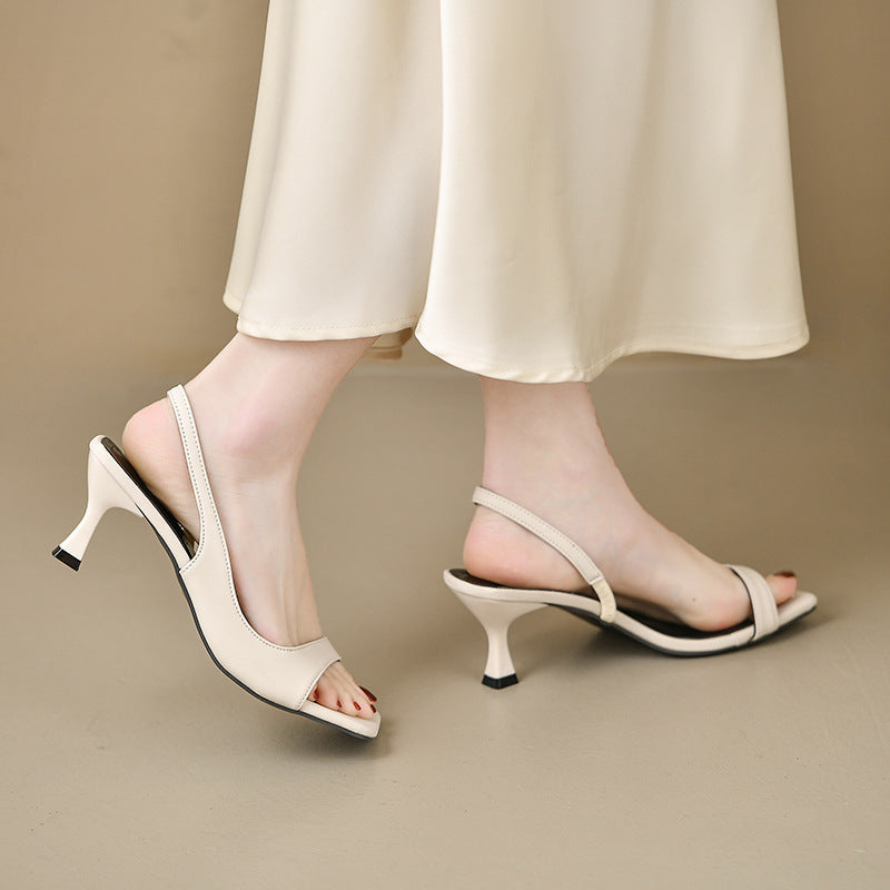 French Style Square Toe Stiletto Sandals