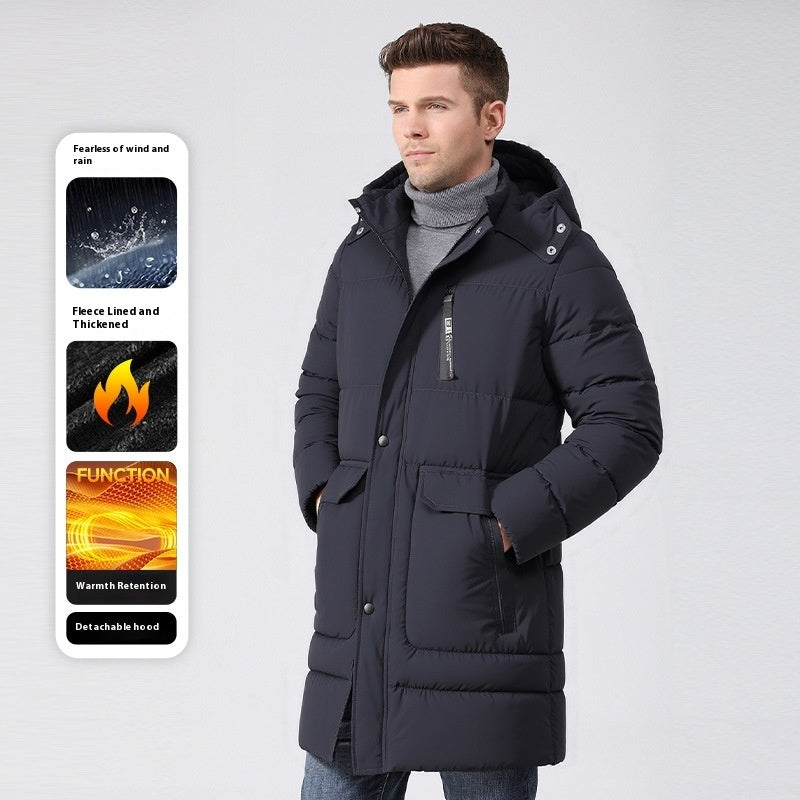 Men's Fleece-lined Thickened Long Section Cotton-padded Coat