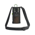 Adjustable water bottle carrier sling bag, black mesh with buckle and adjustable shoulder strap