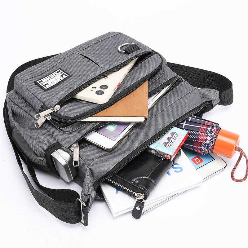 Mens Outdoor Multi Layer Zipper Messenger Bag Nylon For Daily Use Street Trend Black Blue Green Gray