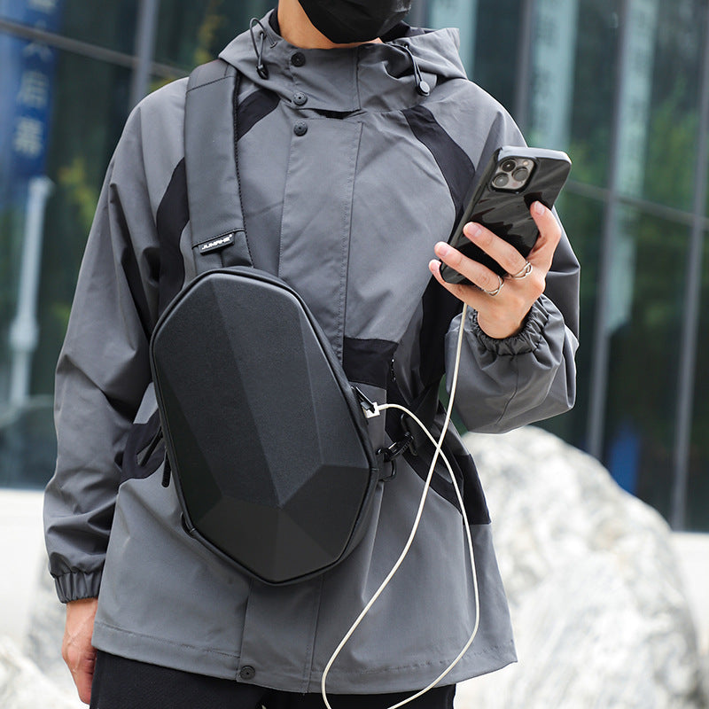 New Outdoor Crossbody Bag For Men Waterproof Ultra Light USB Interface Travel Chest Bag Black Gray