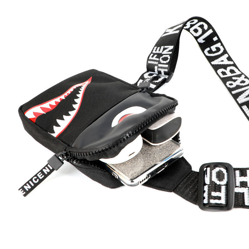 Men's Outdoor Travel Color Graffiti Shoulder Bag Ultra Light Oxford Cloth Black Shark