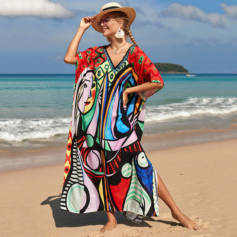 Rayon Print Bikini Swimsuit Cover Up Sun Shirt