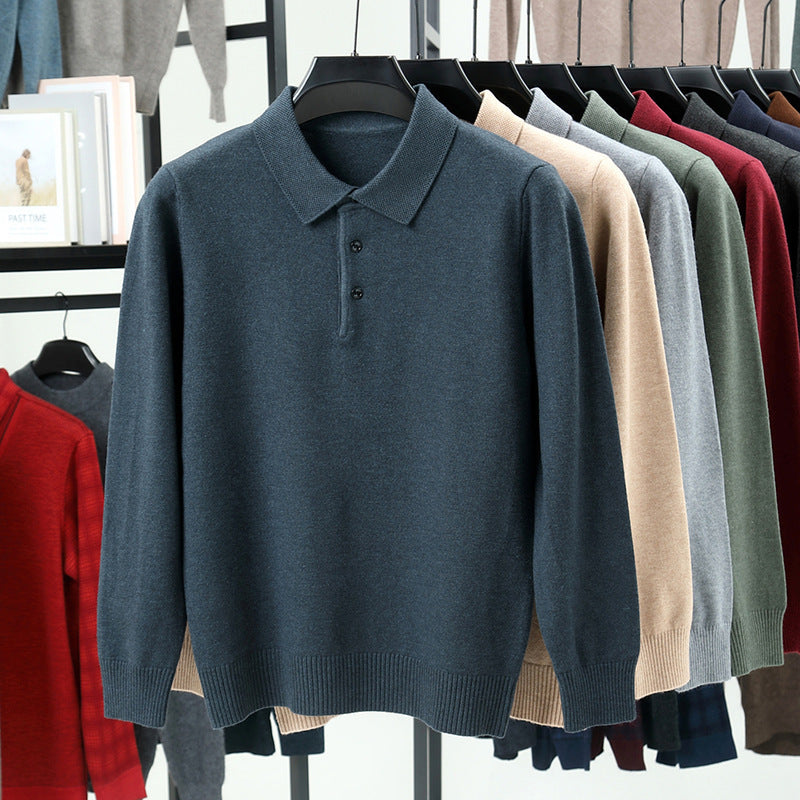 Lapel Long Sleeve Men's Solid Color Middle-aged Bottoming Sweater
