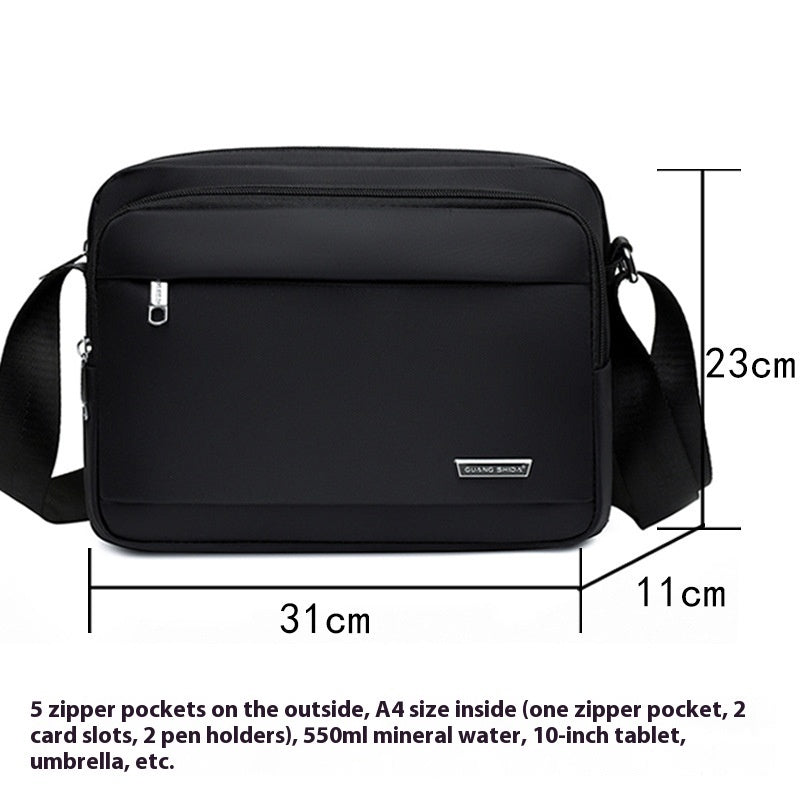 Men's Oxford Cloth Horizontal Multi Layer Messenger Bag For Business Wear Resistant Black