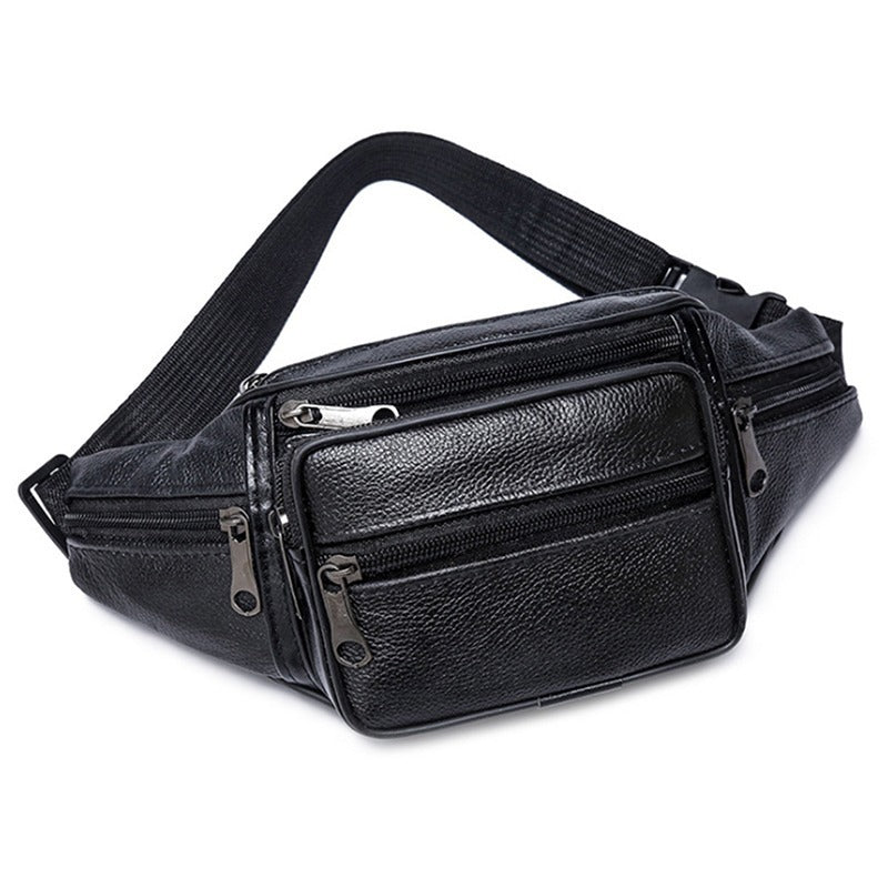 Men's First Layer Cowhide Leather Waist Bag Crossbody For Outdoor Sports And Leisure