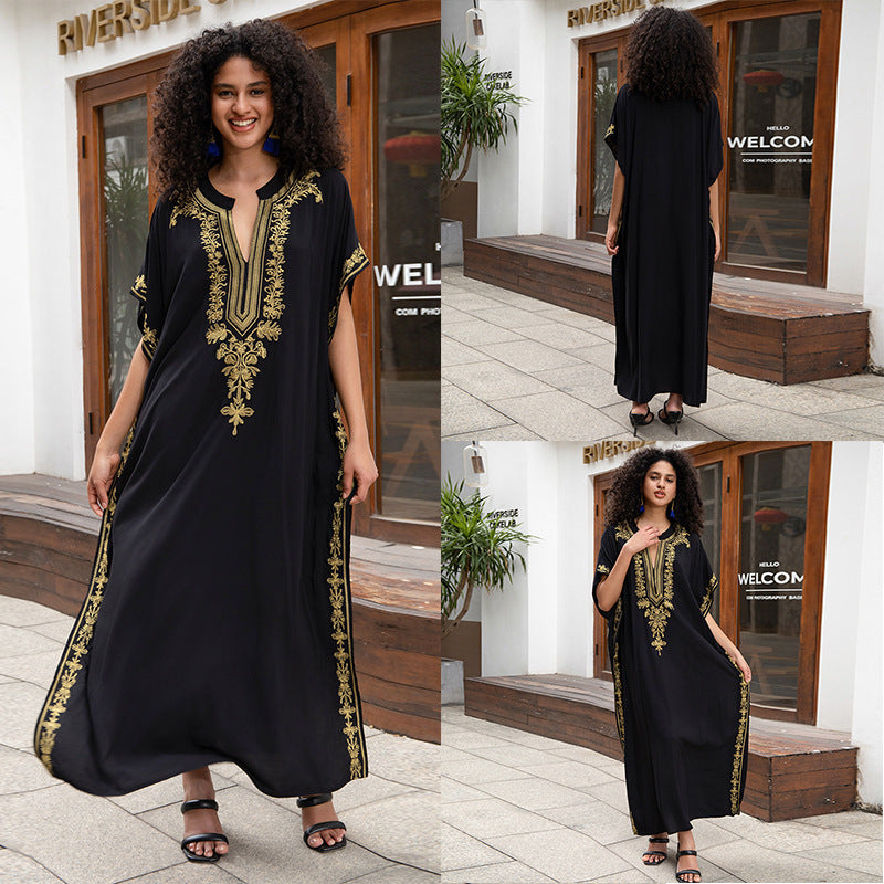 Outerwear Cover-up Rayon Embroidery Plus Size Long Dress Women