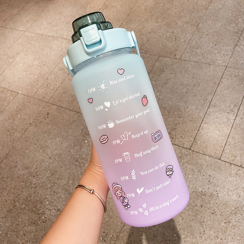 2000ml Water Bottle With Straw Portable Scale Bottle Safe Lock Leakproof Sports Bottle Gradient Color Options