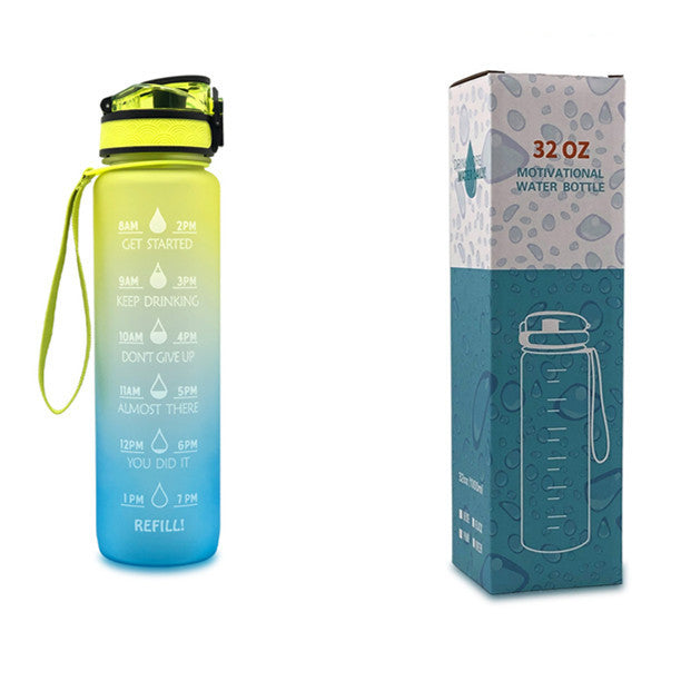 1L Motivational Water Bottle with Time Markers - Tritan Sports Bottle