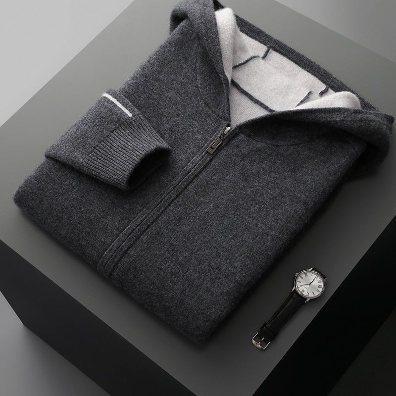 Autumn And Winter Men's Cashmere Thickened Half-high Collar Zipper Cardigan Sweater