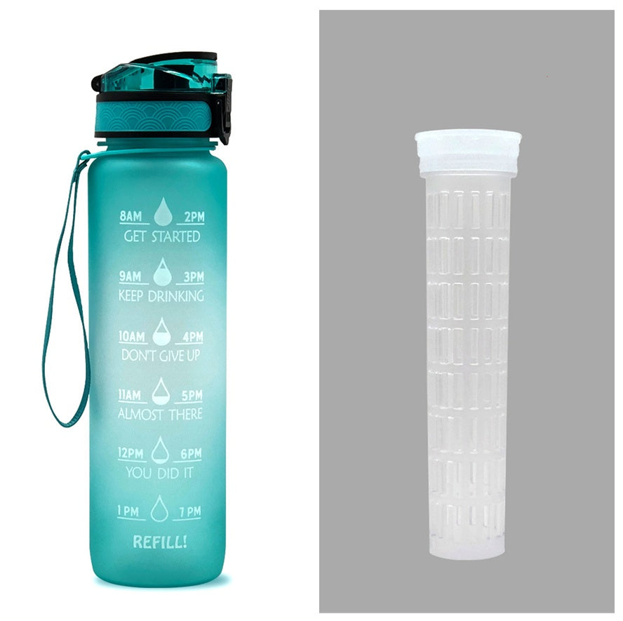 1L Motivational Water Bottle with Time Markers - Tritan Sports Bottle