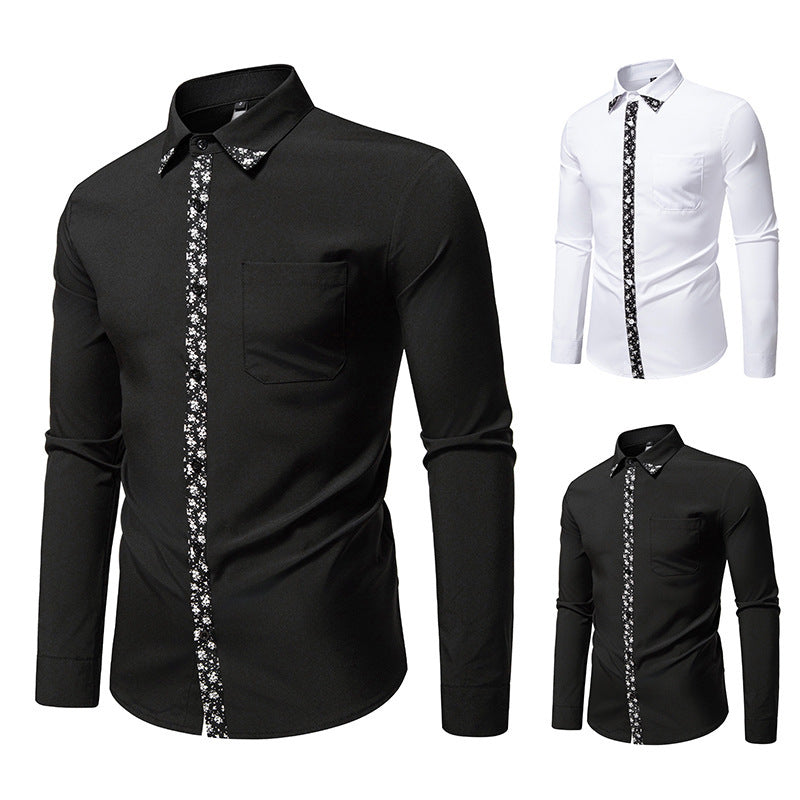 Men's Color Block Design Casual Long Sleeve Solid Color Shirt