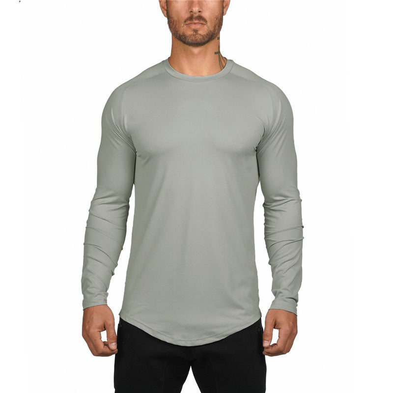 Youth Long Sleeve Running Top Elastic Cotton Blend Polyester Solid Color Sportswear Sizes M L XL XXL