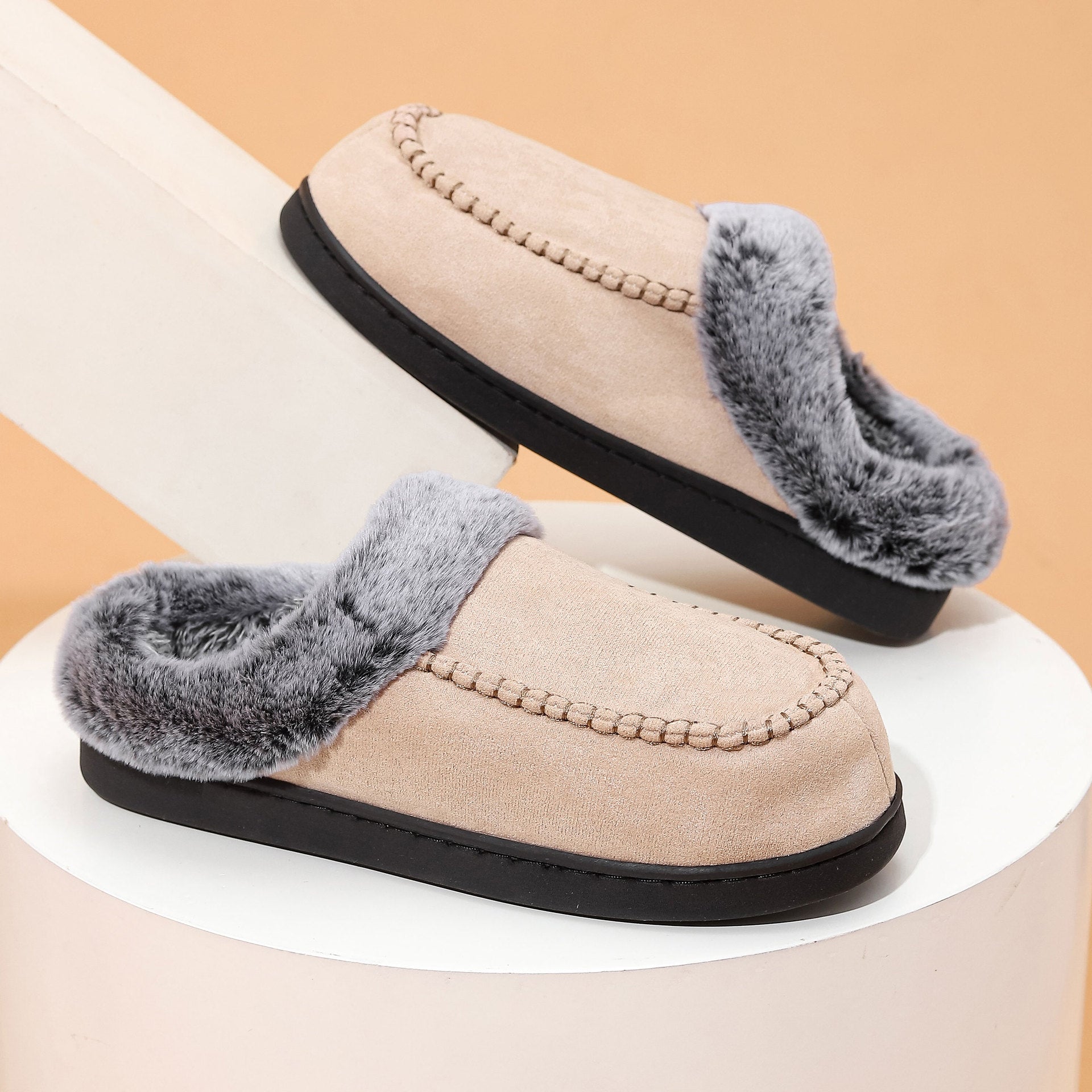Unisex Plaid Fleece-Lined Slippers – Non-Slip Thickened Indoor Outdoor Shoes | EU 40–49