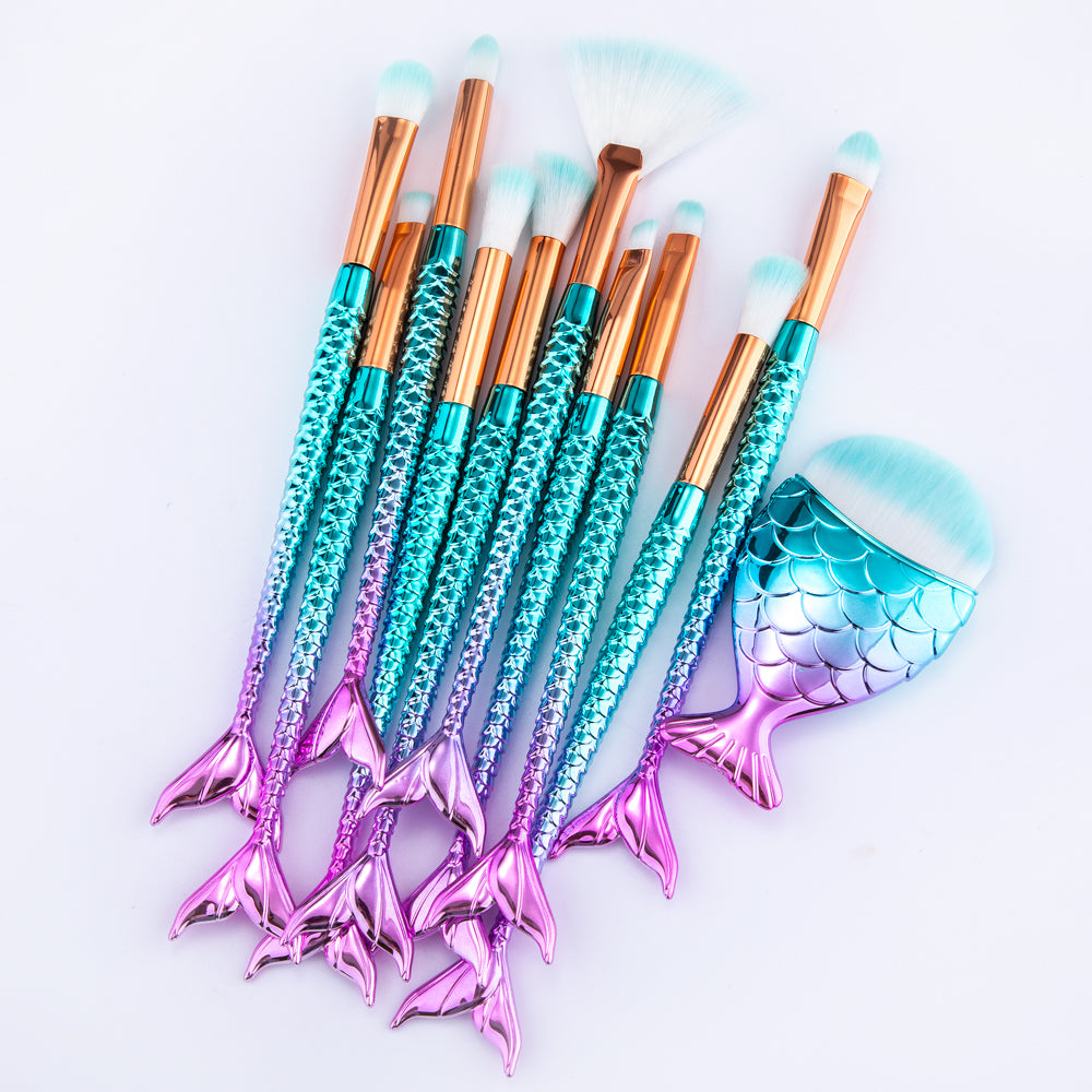 11-Piece Makeup Brush Set - Mermaid Design