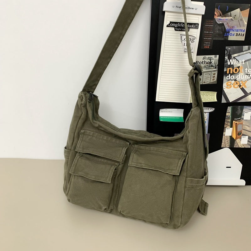 Retro Large Capacity Canvas Shoulder Crossbody Bag Flap Style Unisex Everyday Use