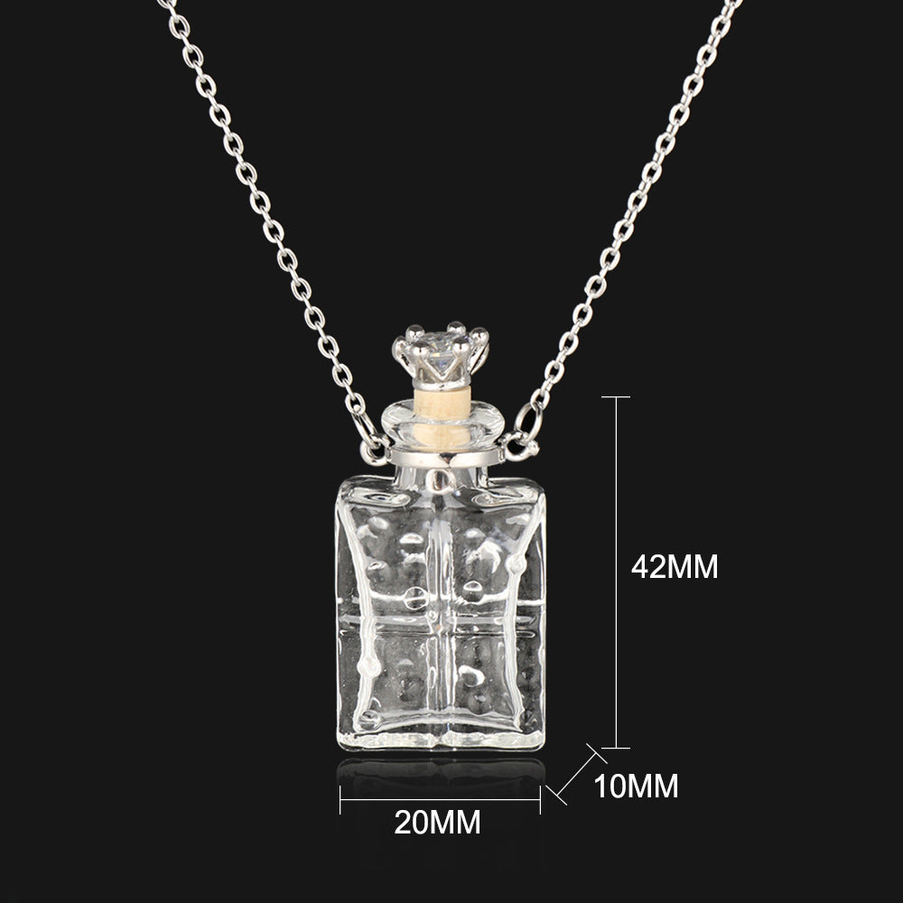 Glass Bottle Pendant Necklace – Geometric Titanium Steel Chain | 10 Styles