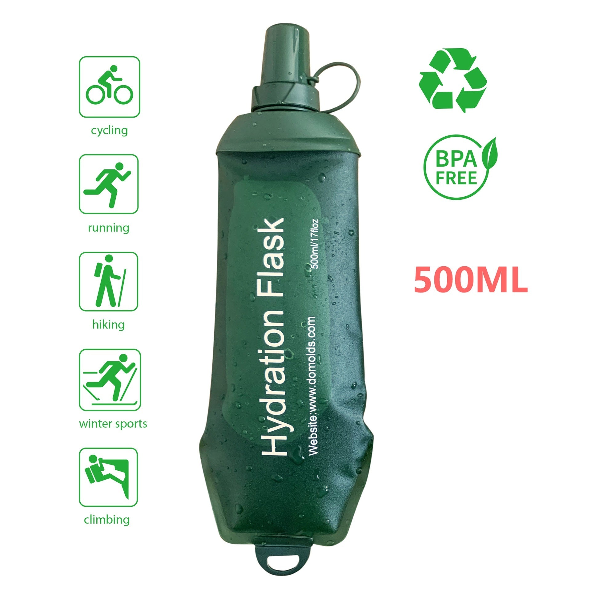Sports Soft Water Bag Bottle Army Green 150ml 250ml 500ml Reusable Hydration Bottle for Outdoor Activities