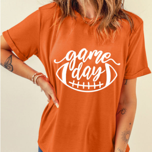 Orange Match Day Football Womens Printed Wear T Shirt Slim Fit Pullover Casual Polyester