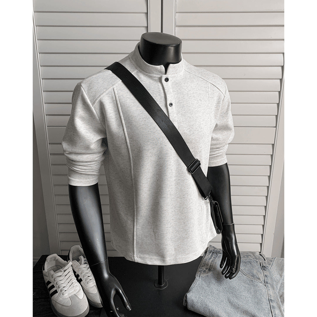 Patchwork Stand-up Collar Sweater Shoulder Polo Shirt Collar Long Sleeve Men