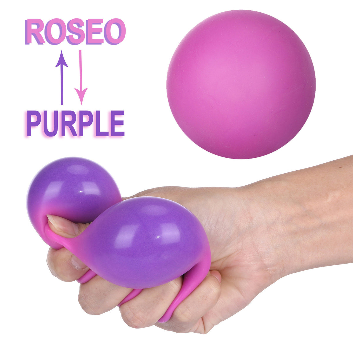 Color-changing TPR rubber vent ball set, purple soft rubber balls held in hand