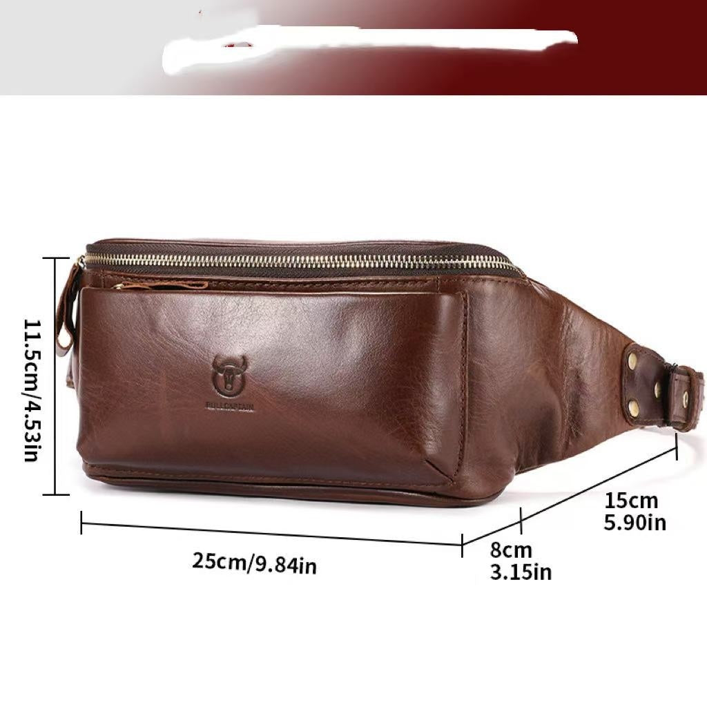 Genuine Leather One Shoulder Crossbody Bag for Men Riding Waist Phone Holder European Retro Style
