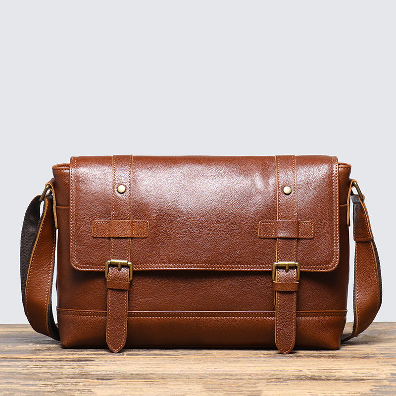 Vintage Leather Mens Bag Large Capacity Solid Color Genuine Cowhide First Layer Leather Travel Bag