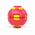 Front view of red and yellow 3D printed spinning fidget ball