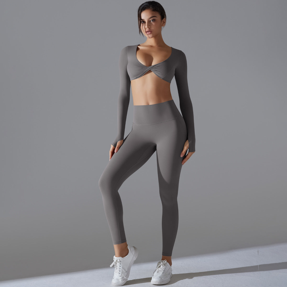 Yoga Clothes Sports Push Up Long Sleeve Top And Antibacterial Trousers Set For Workout Available In Multiple Colors