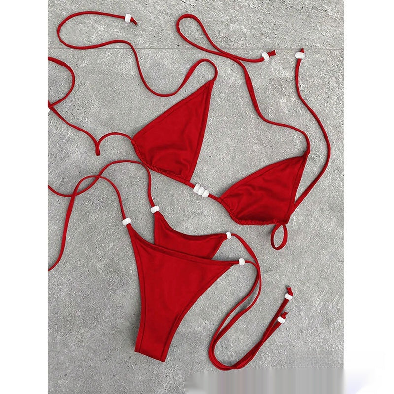 Simple Women's Seperated Swimwear Lace-up Exposed Back