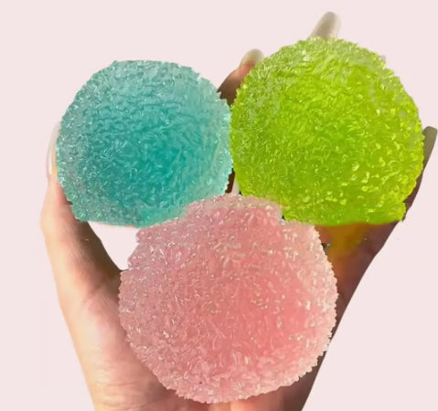 Three-fruit set: green, pink, and blue textured squishy bayberry stress toys