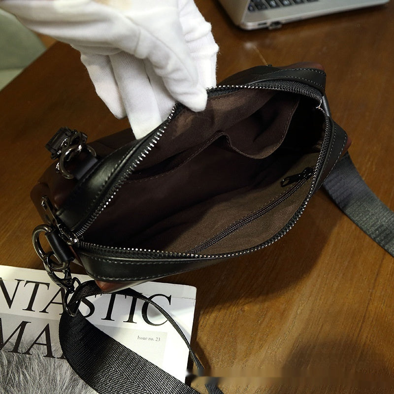 Fashionable And Trendy PU Leather Single Shoulder Crossbody Bag Street Style Black Or Coffee With Black 10 Inch