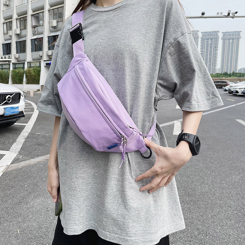 New Pure Color Outdoor Pocket Shoulder Bag Nylon Open Pocket With Contrast Color Accents
