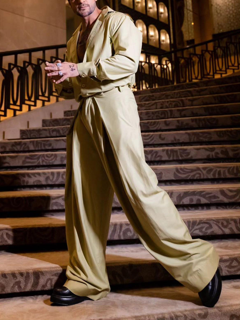 Elegant Long Sleeve Shirt & Pleated Pants Set