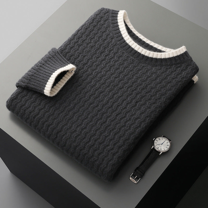 Men's Round Neck Twisted Design Color Matching Sweater