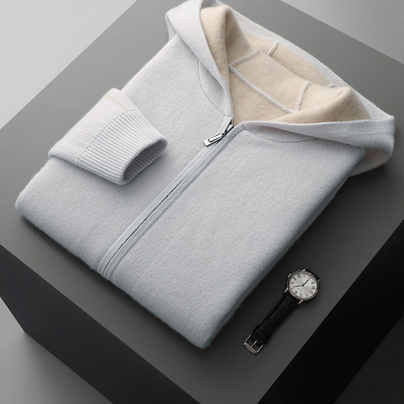 Autumn And Winter Men's Cashmere Thickened Half-high Collar Zipper Cardigan Sweater