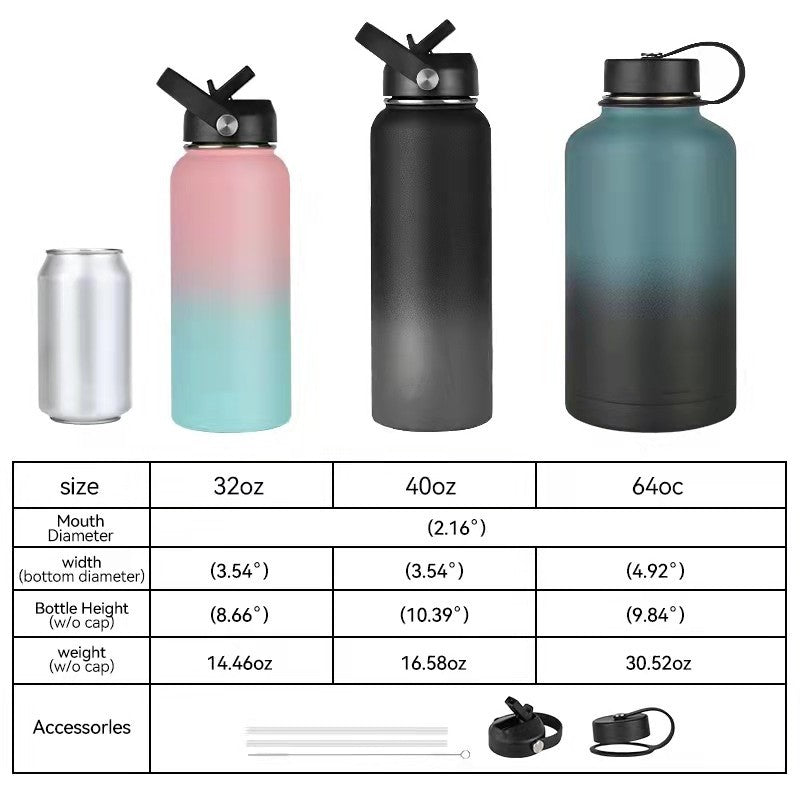 Vacuum Stainless Steel Large Capacity Water Bottle 1L 2L Black Blue Gradient Powder Blue Gradient Black Gray Gradient