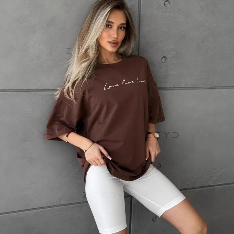 Commuter-sweet-letter-printed-cotton-short-sleeved-t-shirt
