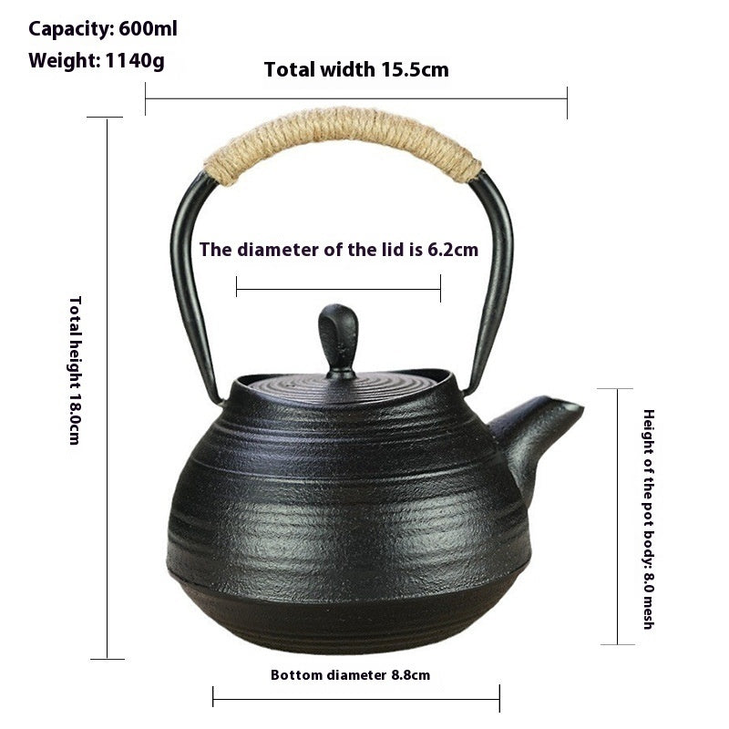 600ml Kettle Teapot With Tea Filter Assorted Designs Cast Iron Style Tea Set For Stove Top